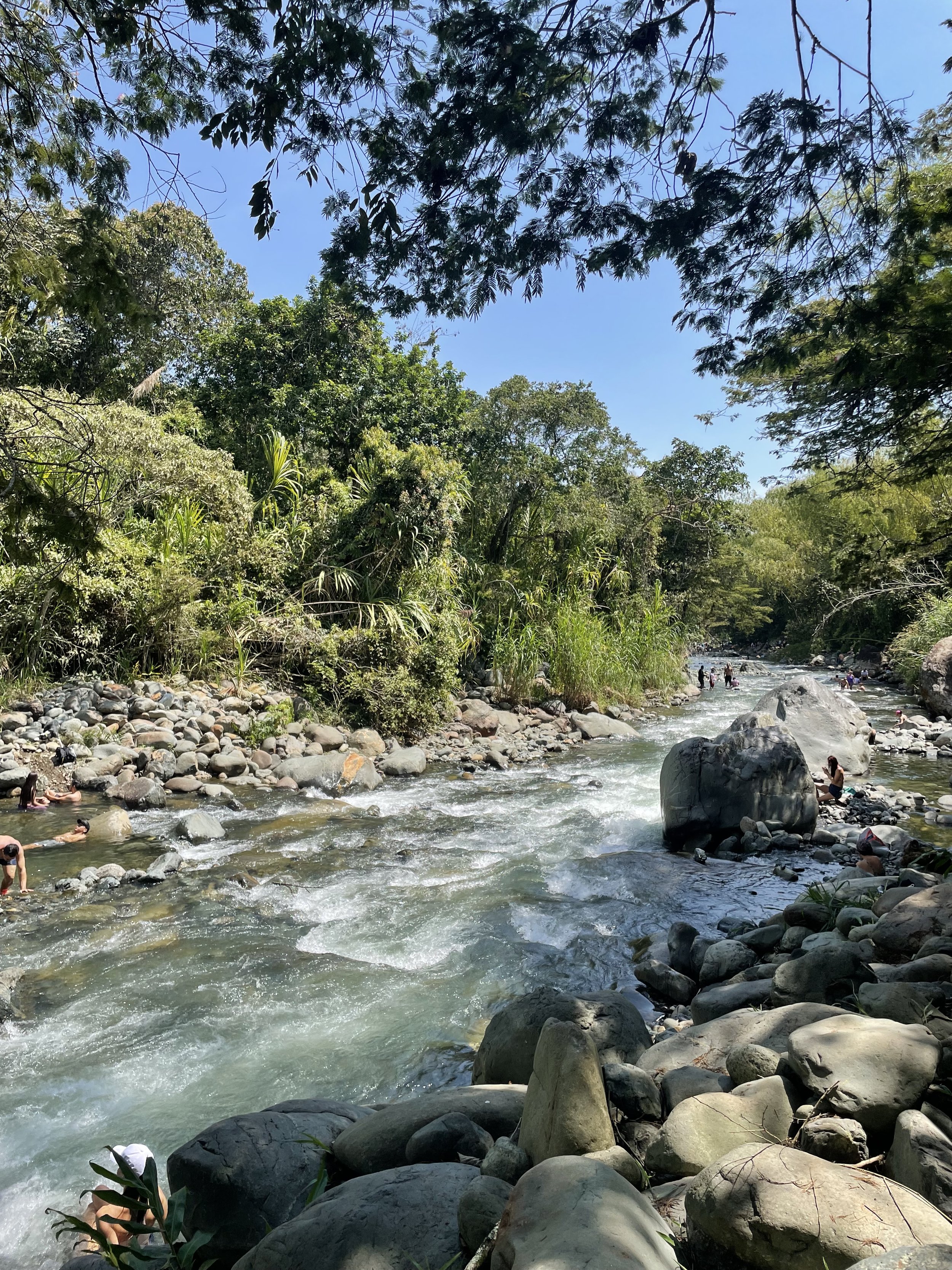 Rio Pance river with rocks and lush jungle