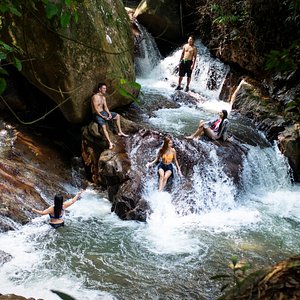 People playing on waterfalls